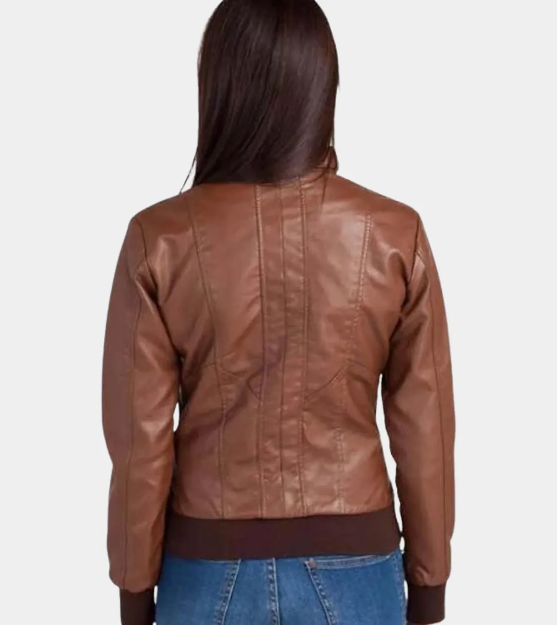 Women’s Leather Bomber Jacket - Brown