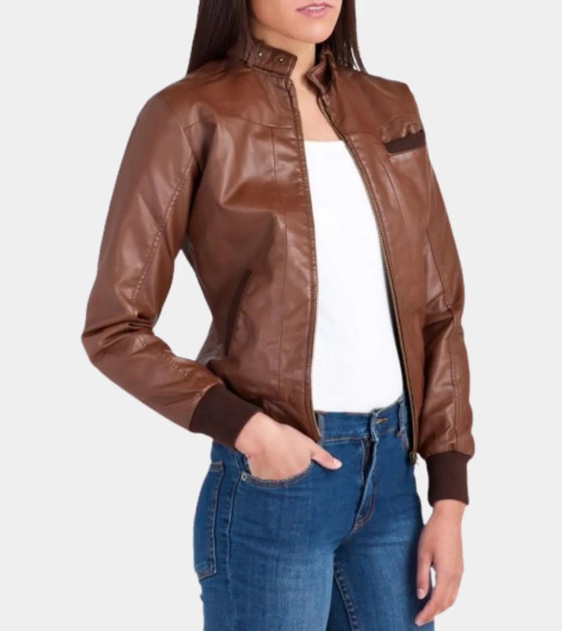 Women’s Leather Bomber Jacket - Brown